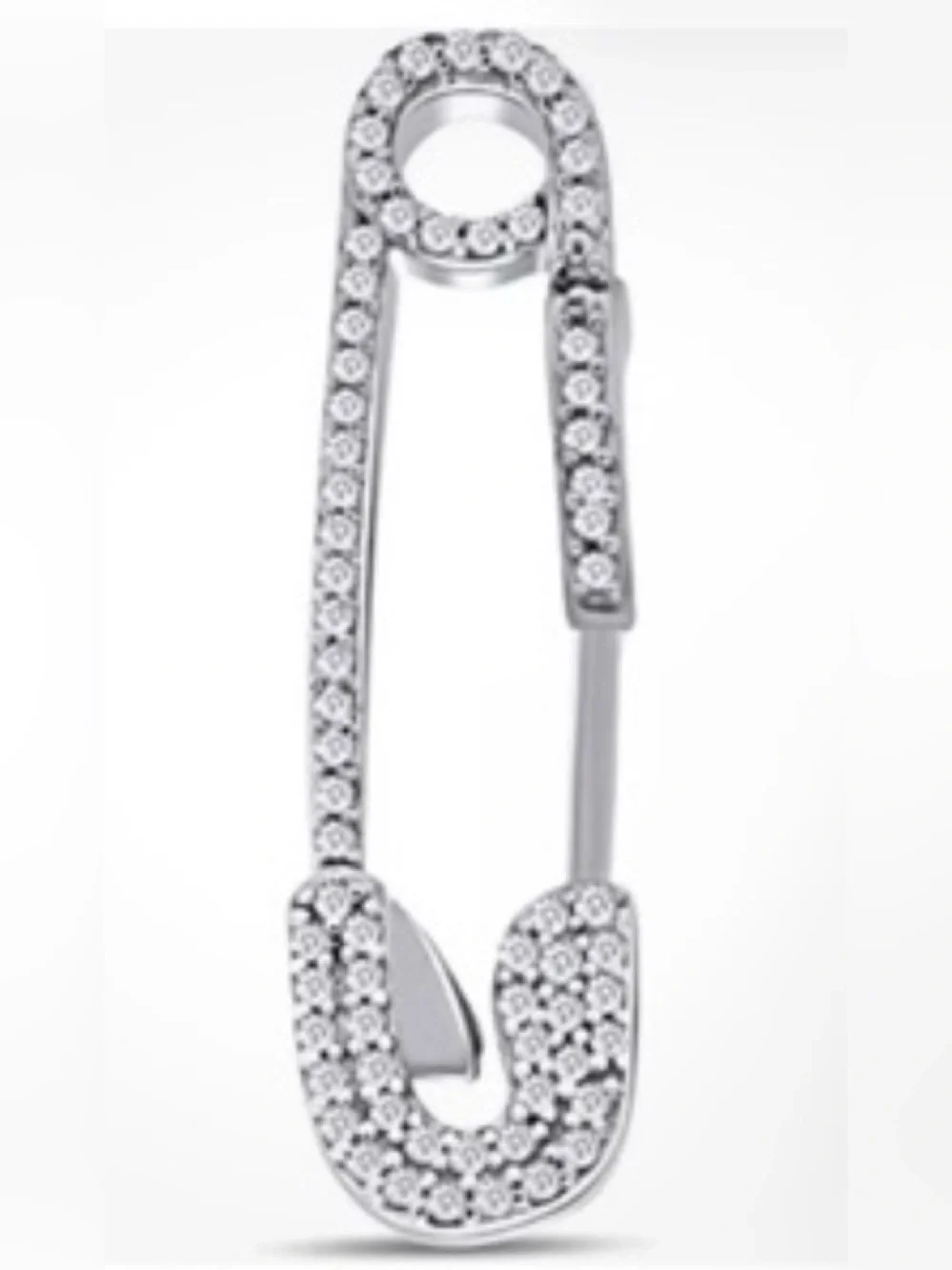 Sterling Silver Pave Crystal Safety Pin Earrings- Silver